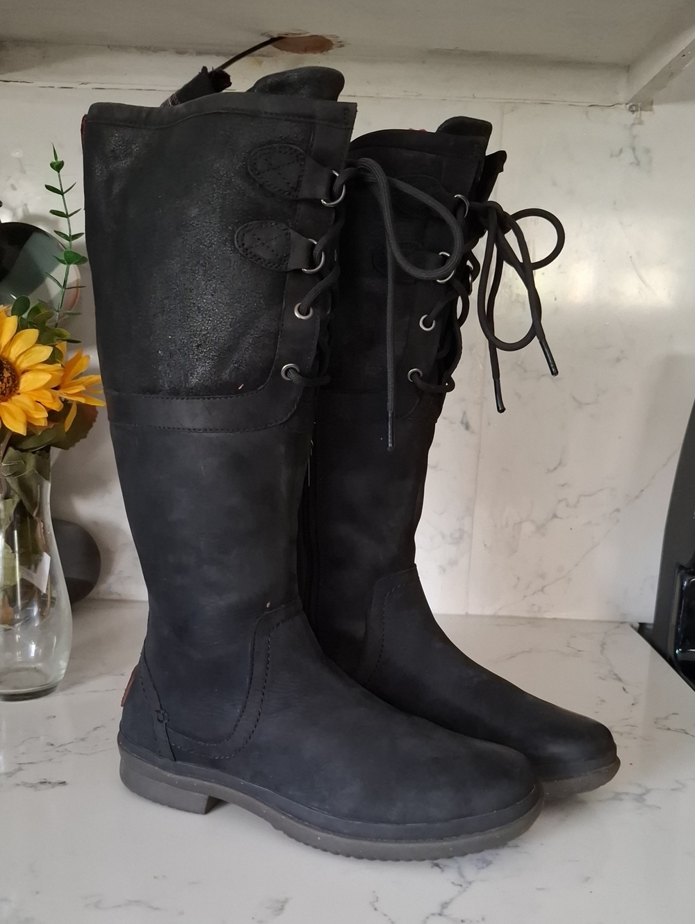 Ugg Waterproof Black Women's Lace-Back Tall Riding Boots